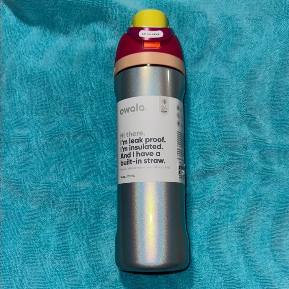 Owala Silver Free Sip 24 oz. Insulated Water Bottle with Straw NEW!